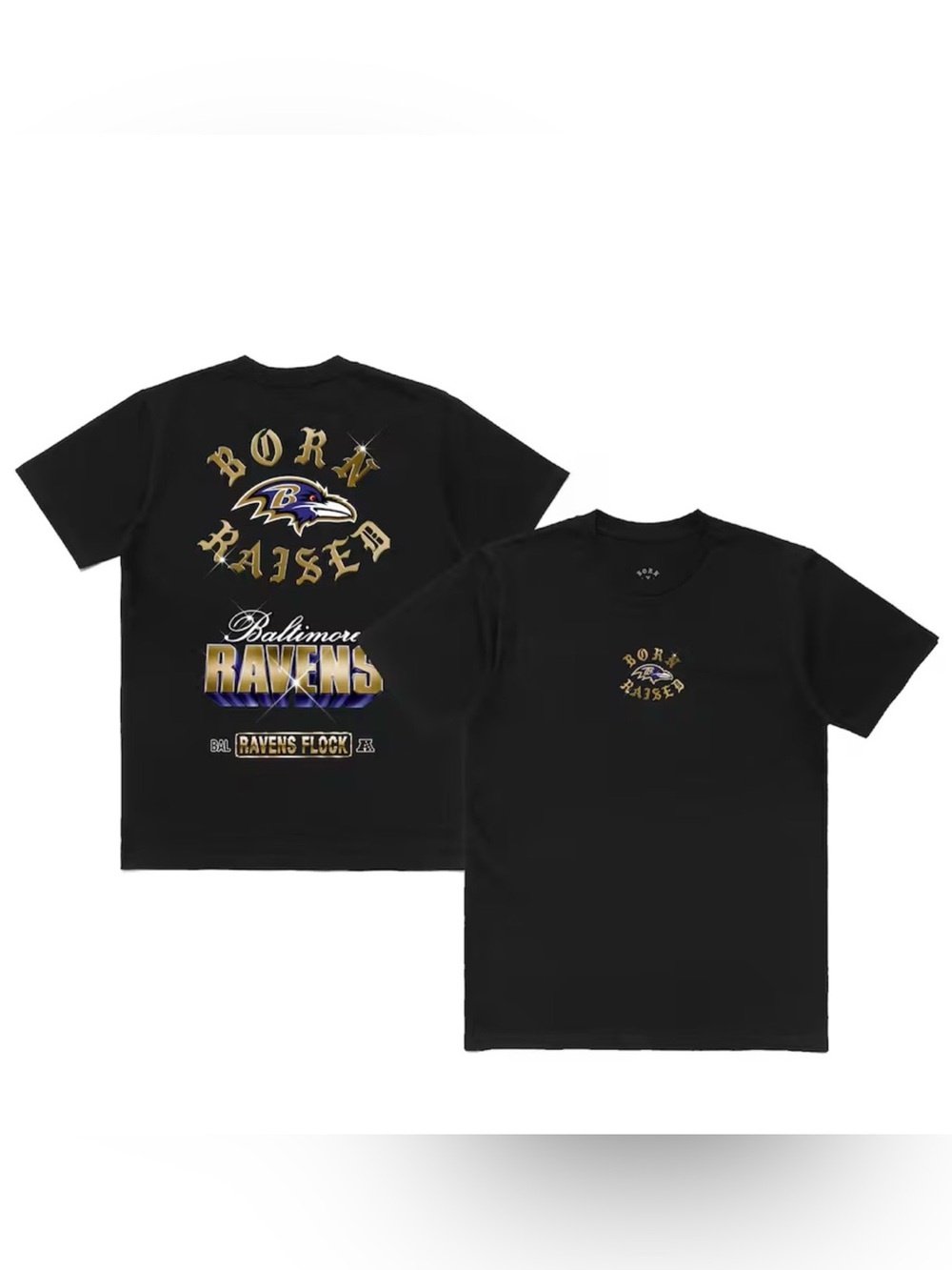 Unisex Born x Raised Black Baltimore Ravens Chrome Rocker T-Shirt Sz XL